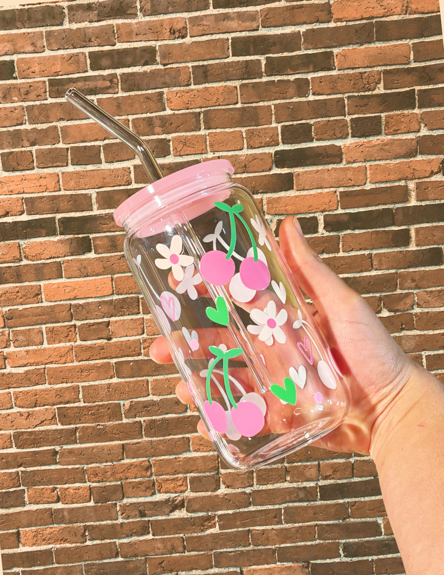 Cherry Hearts Glass Cup