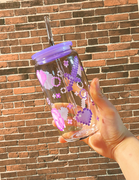 Purple Pixel Power Glass Cup
