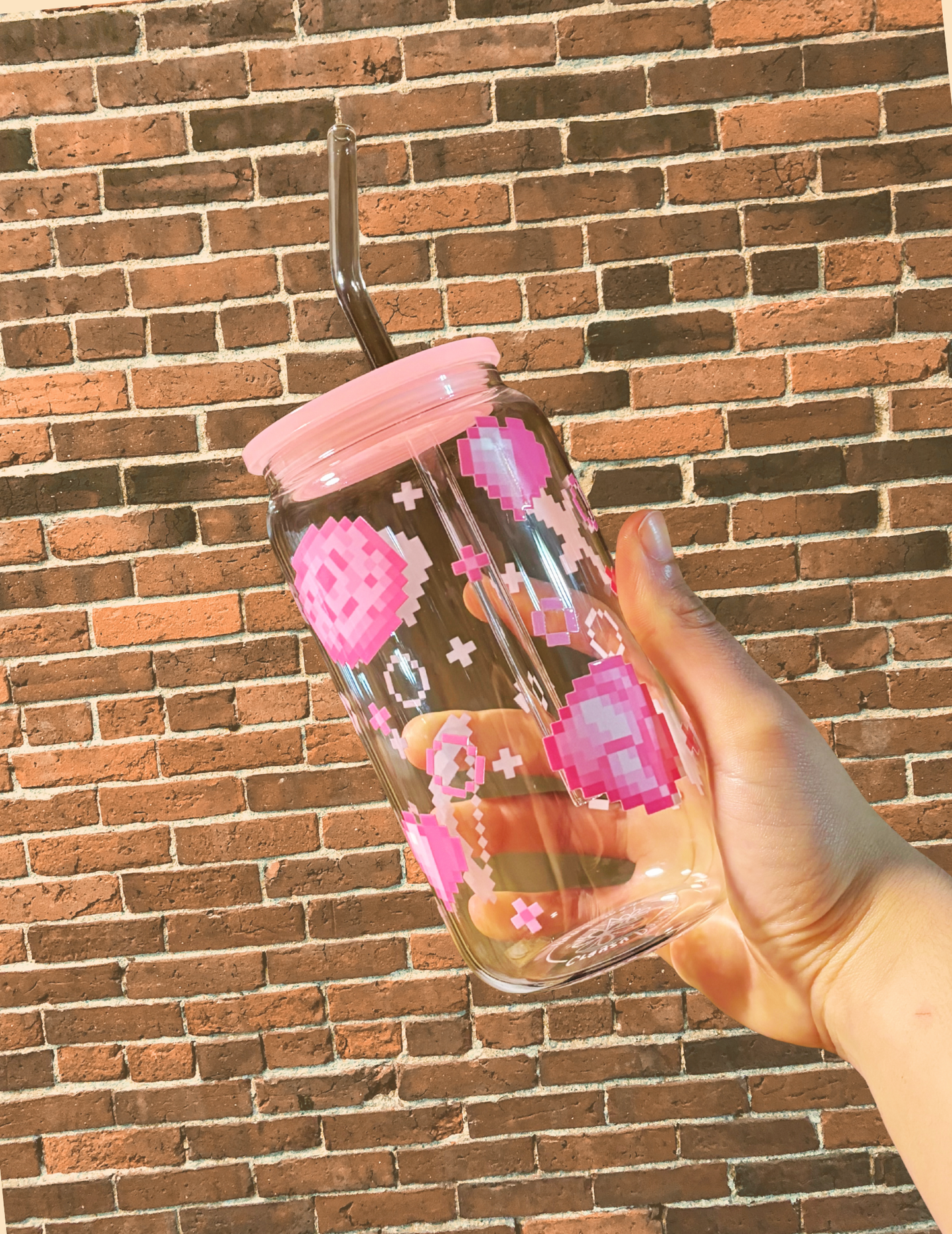Pink Pixel Power Glass Cup