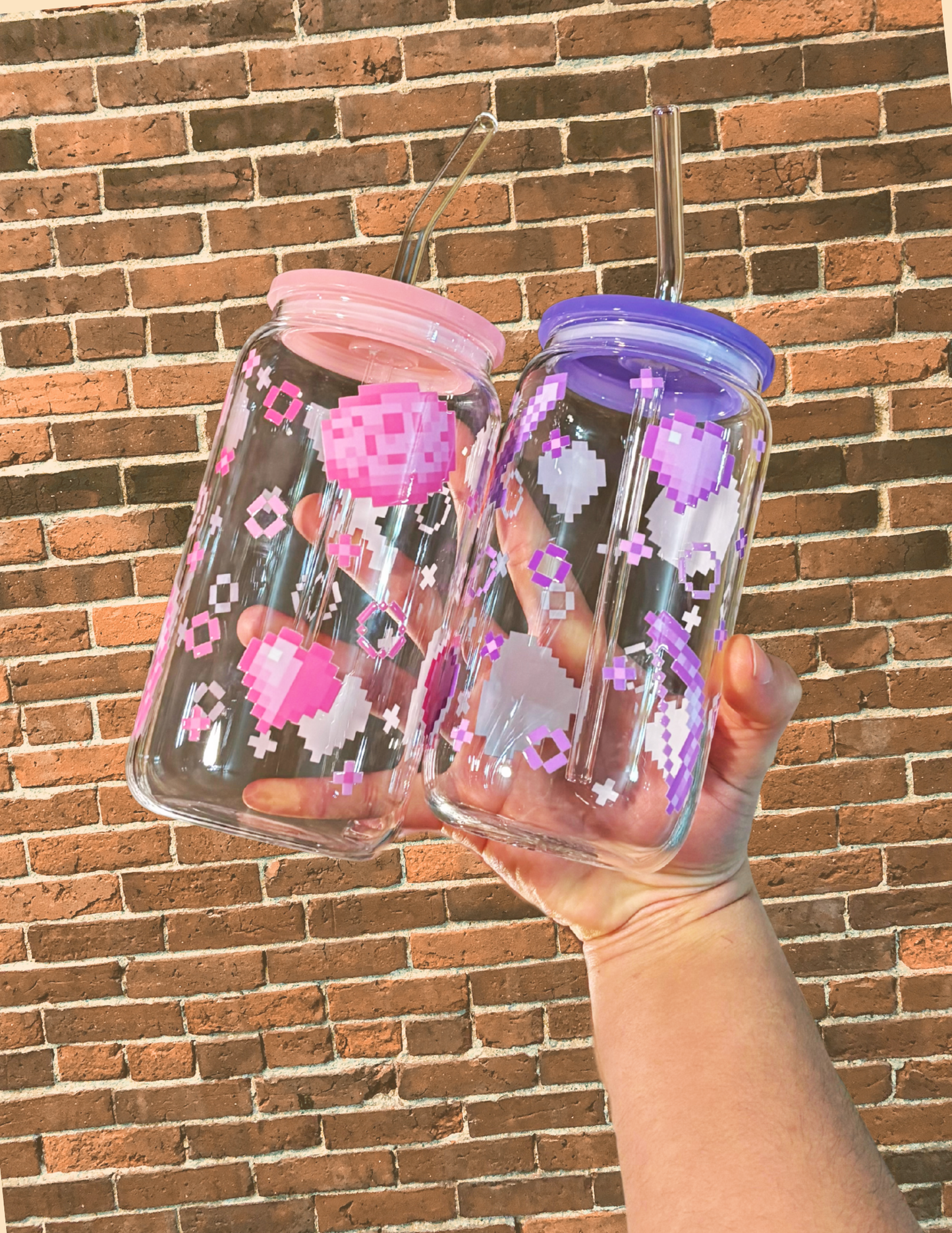 Pink Pixel Power Glass Cup