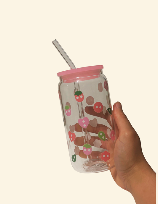 Strawberry Buttons Glass Cup