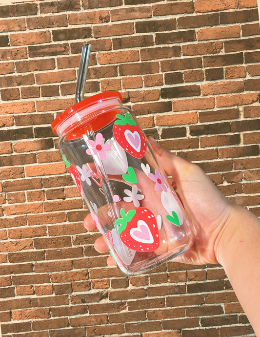Strawberry Hearts Glass Cup